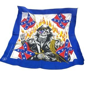 Vintage Skull Biker Bandana Rebel Flag Flames Made in USA 21.5” x 22”
